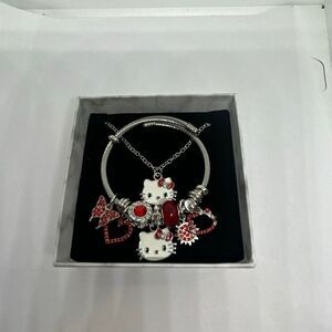 ❤️ Sanrio Hello Kitty Red Charm Bracelet & Necklace Set – Crystal Hearts & Gift